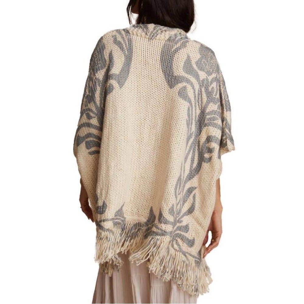 NWT Anthropologie Braided Woven Shrug Poncho One Size Cream and Gray Blue